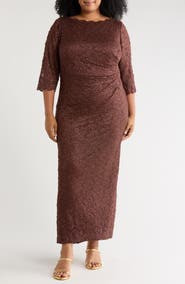 Jessica Howard Side Tuck Lace Sheath Gown