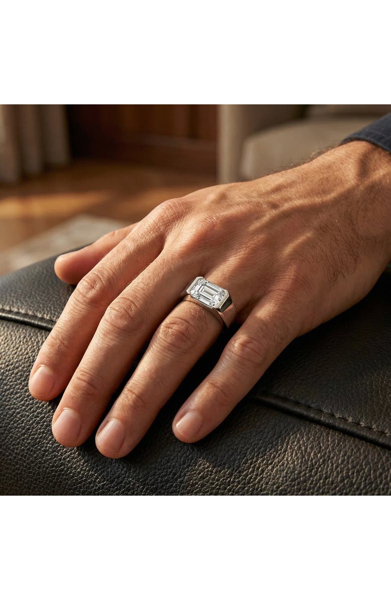 Bliss Diamond Certified 3Ct Men's Emerald Cut Half Bezel Diamond Ring 14k Gold or Pt Lab Grown, Alternate, color, 14K Yellow Gold