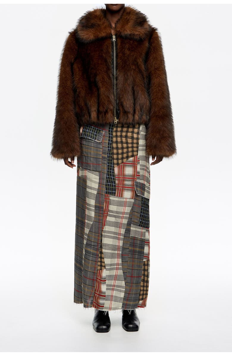 Bimba y Lola Patchwork Straight Midi Skirt, Main, color, Patchwork Brown