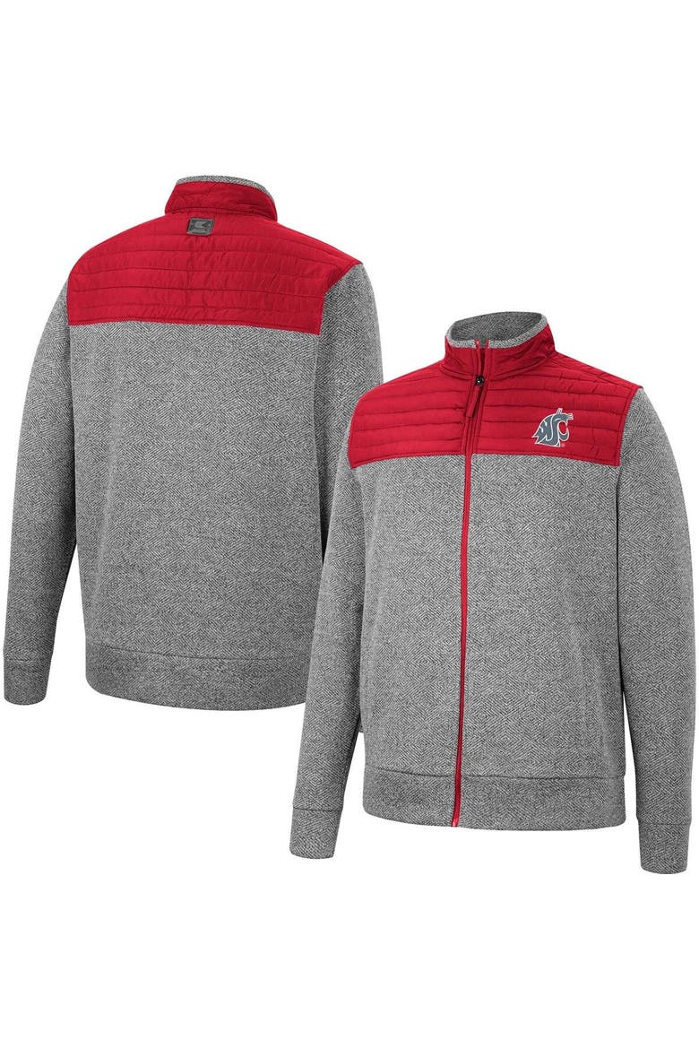Men's Colosseum Charcoal/Crimson Washington State Cougars Putter Herringbone Full-Zip Jacket, Main, color, Charcoal