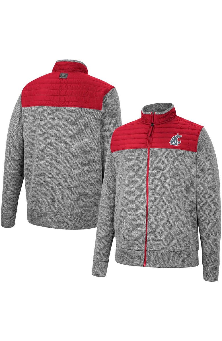 COLOSSEUM Men's Colosseum Charcoal/Crimson Washington State Cougars Putter Herringbone Full-Zip Jacket, Main, color, Charcoal