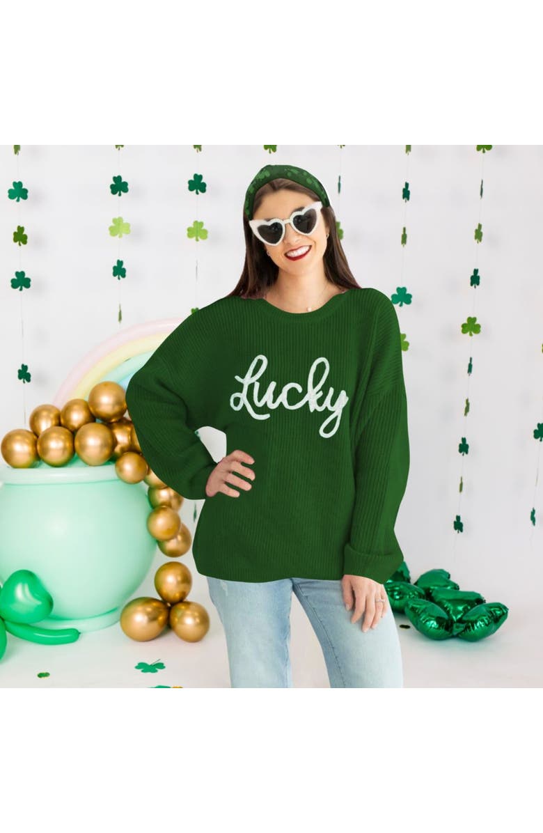 Sweet Wink Lucky St. Patrick's Day Knit Adult Sweater, Alternate, color, 