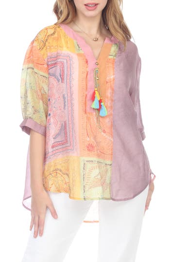Shop Rain And Rose Elbow-length Sleeve Patchwork Top In Purple