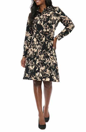 Floral Long Sleeve Belted Shirtdress