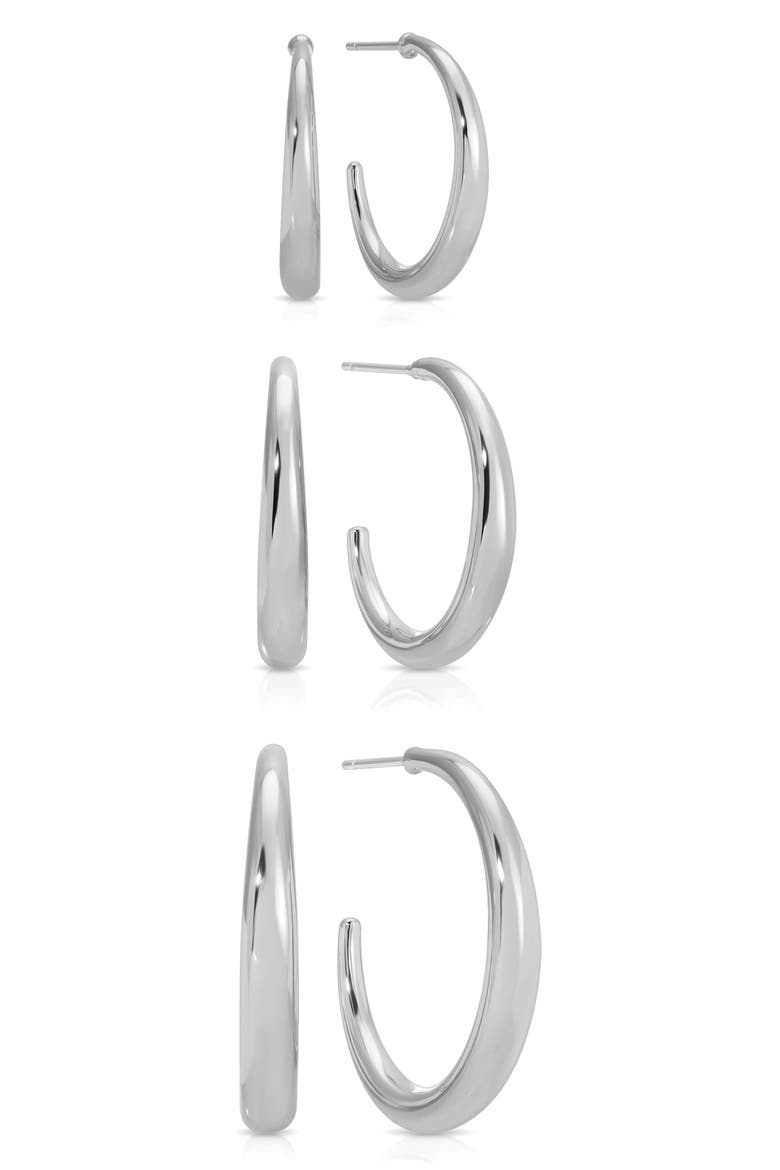 Set of 3 Hoop Earrings, Main, color, SILVER