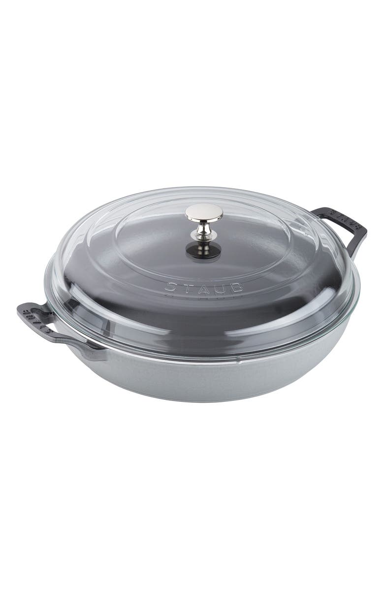 Staub 3.5 Quart Enameled Cast Iron Braiser with Glass Lid, Main, color, Graphite Grey