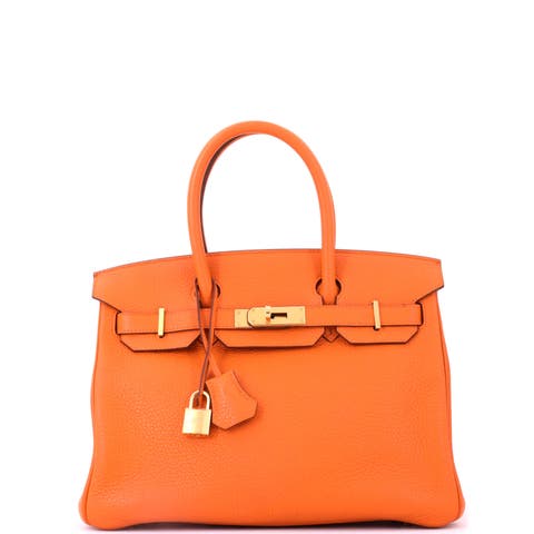 Birkin Handbag Orange Clemence with Gold Hardware 30