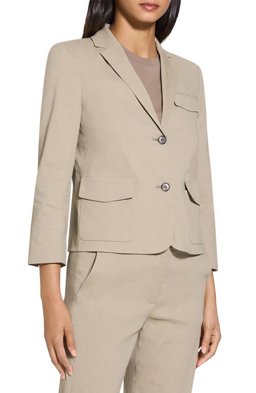 Theory Shrunked Crop Linen Blend Blazer In Soft Taupe