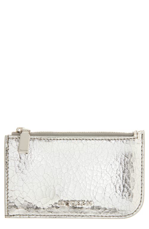Alexander Mcqueen Sling Crackled Metallic Leather Card Case In Silver/beige/silver