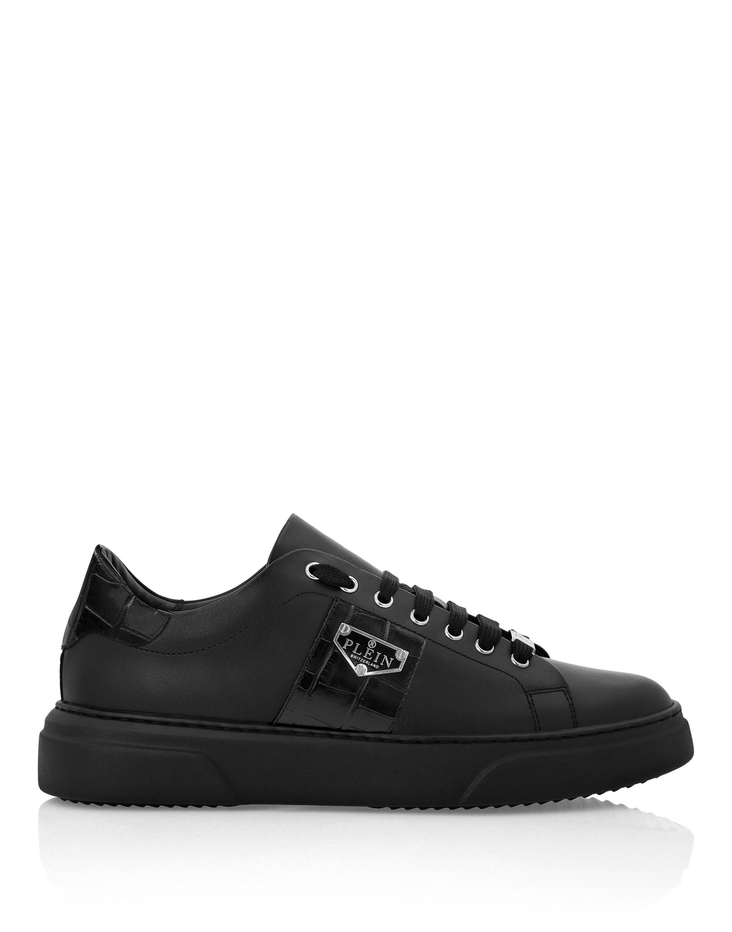Nappa Leather Lo-Top Sneakers Triangle Plein Unisex, Alternate, color, black/black