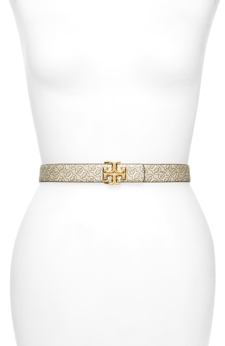 Tory Burch Kira Gemini Print Leather Belt, Main, color,