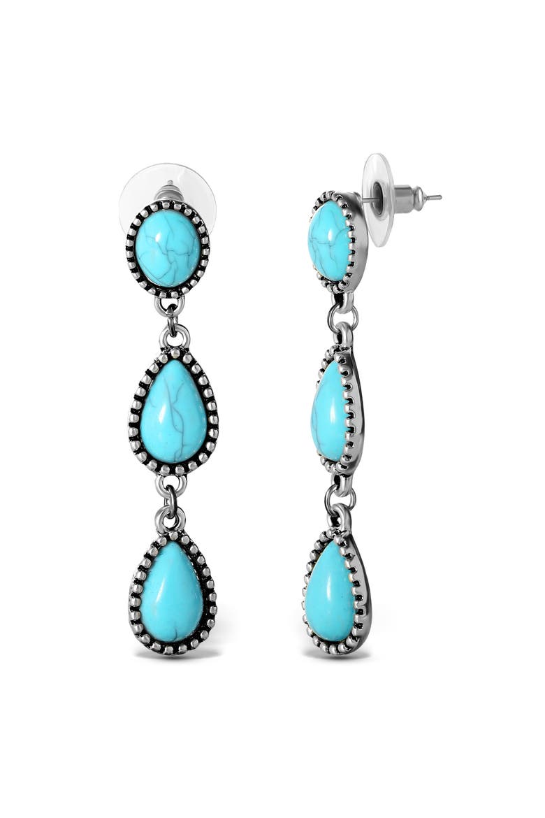Three Stone Drop Earrings, Alternate, color, Silver, turquoise