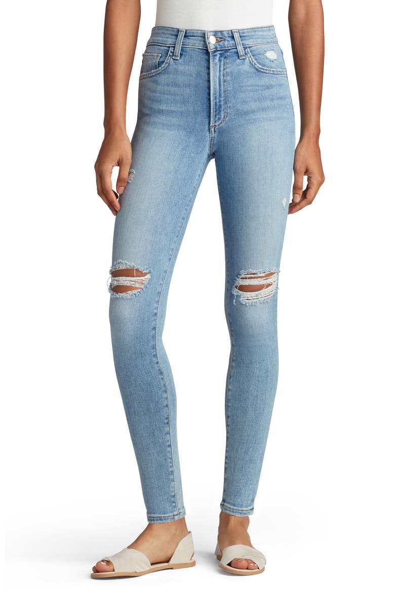 The Charlie Distressed High Waist Ankle Skinny Jeans, Main, color, WALL FLOWER