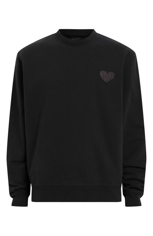 Allsaints Lover Heart Patch Relaxed Fit Sweatshirt In Washed Black