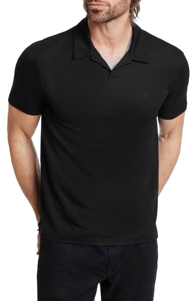 John Varvatos Leroy Johnny Collar Solid Piqué Polo, Main, color, Black