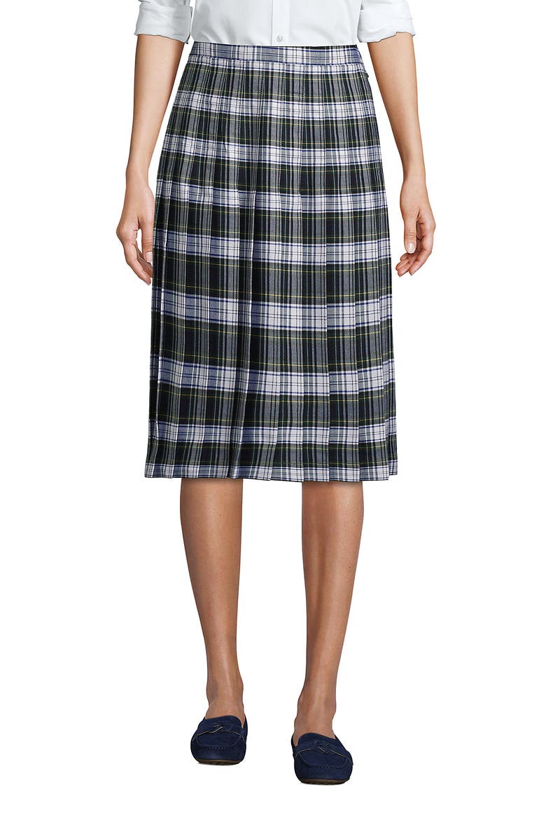 School Uniform  Plaid Pleated Skirt Below the Knee, Main, color, White Plaid
