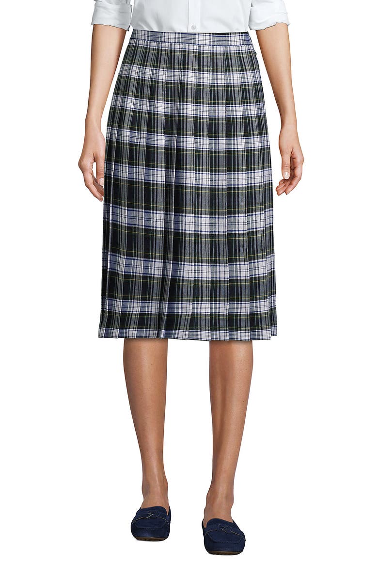 Lands' End School Uniform  Plaid Pleated Skirt Below the Knee, Main, color, White Plaid
