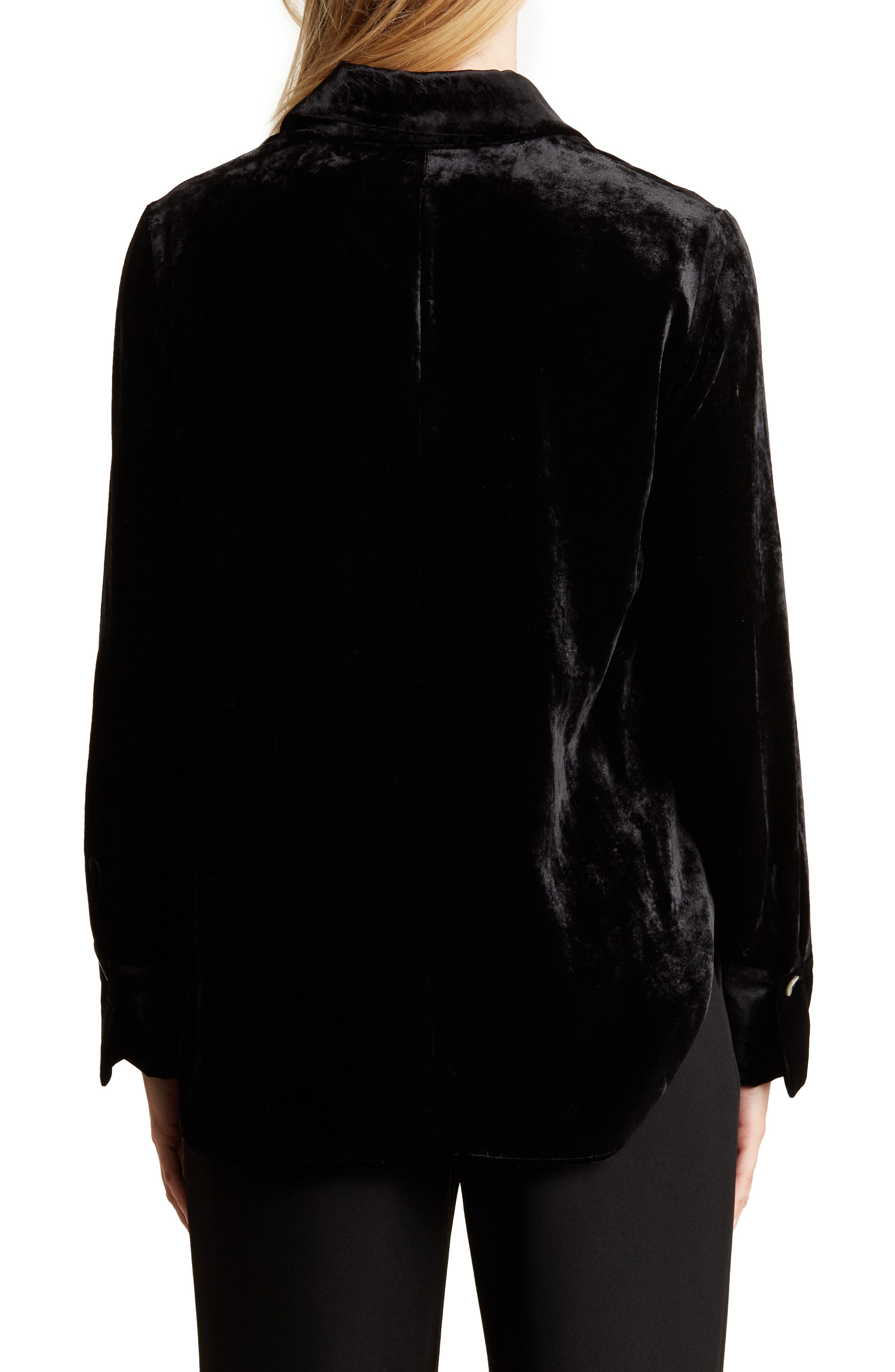 Shaped Collar Velvet Button-Up Shirt - image 2
