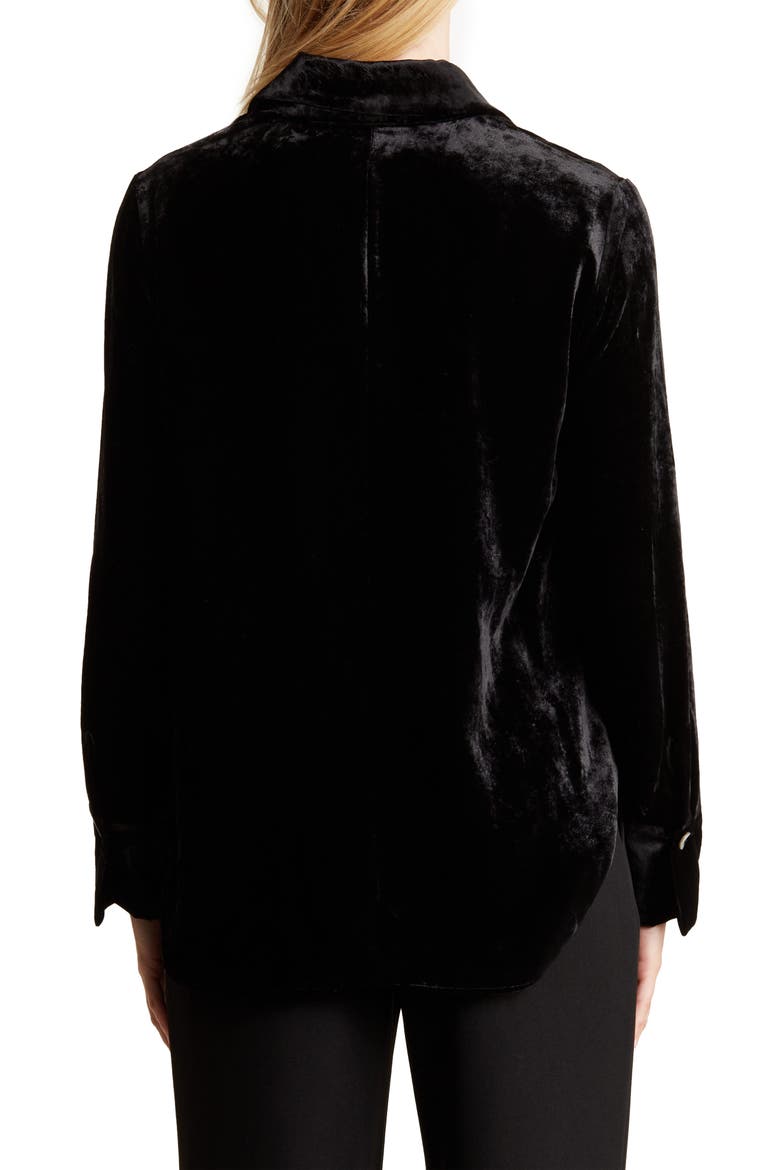 Shaped Collar Velvet Button-Up Shirt, Alternate, color, BLACK