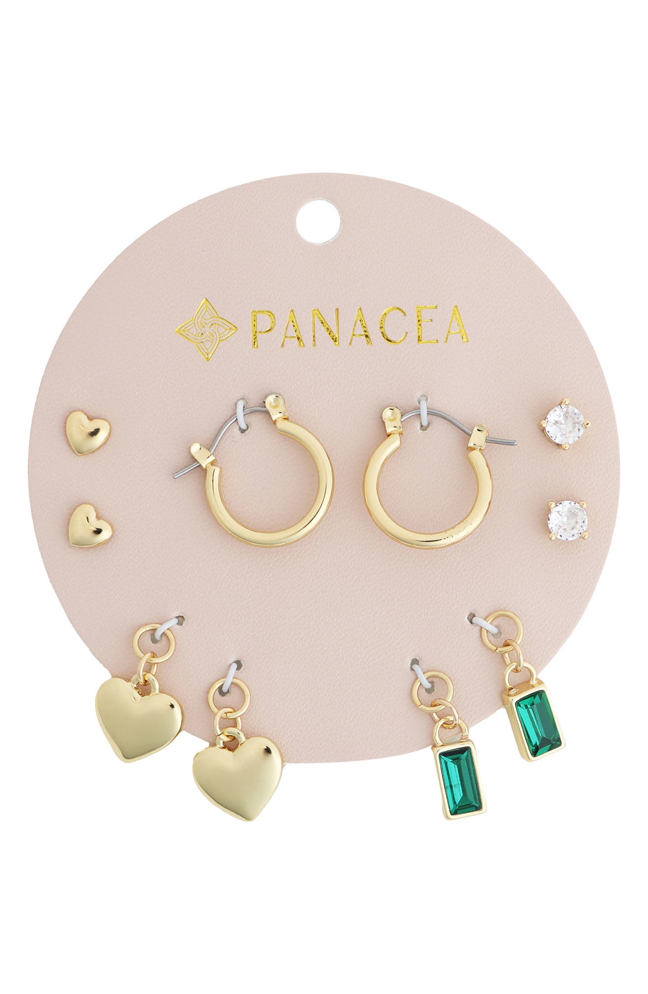 Panacea Set of 5 Heart Stud, Charm & Huggie Hoop Earrings
