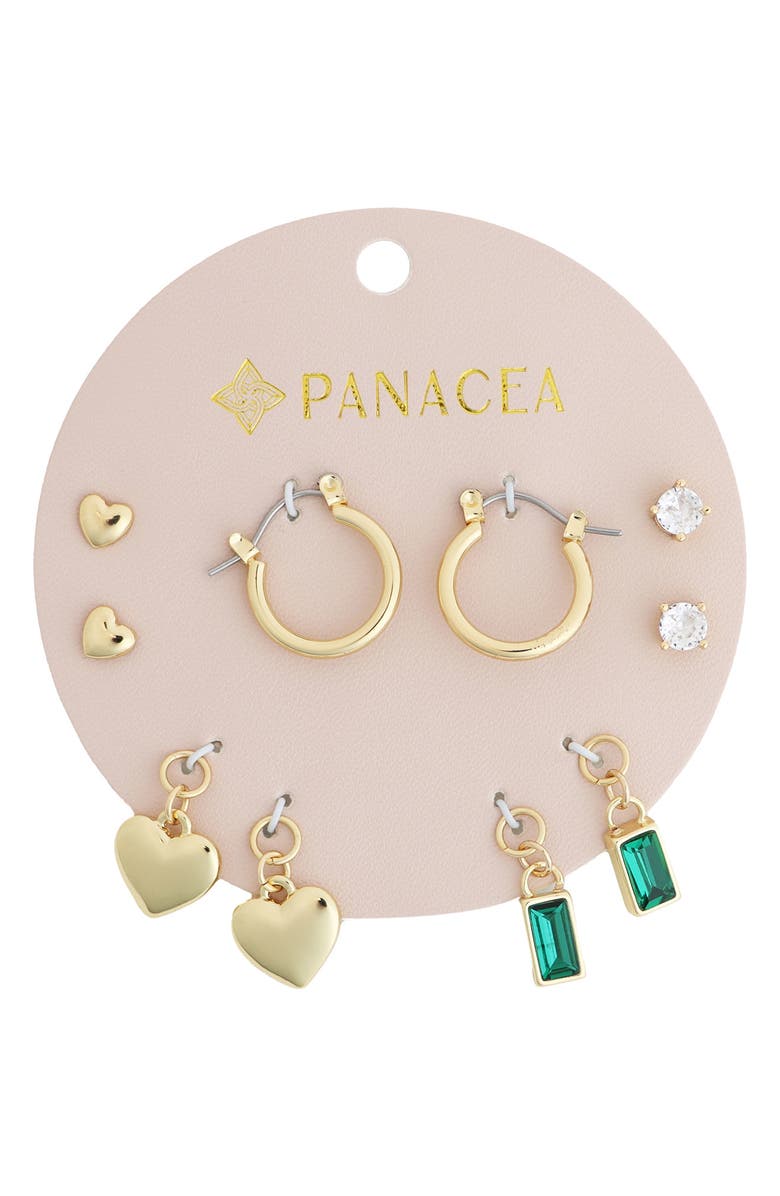 Panacea Set of 5 Heart Stud, Charm & Huggie Hoop Earrings, Main, color, Green