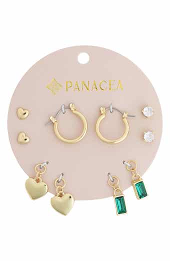 Panacea Set of 5 Heart Stud, Charm & Huggie Hoop Earrings