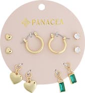 Panacea Set of 5 Heart Stud, Charm & Huggie Hoop Earrings