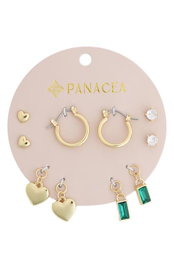 Panacea Set Of 5 Heart Stud, Charm & Huggie Hoop Earrings In Gold