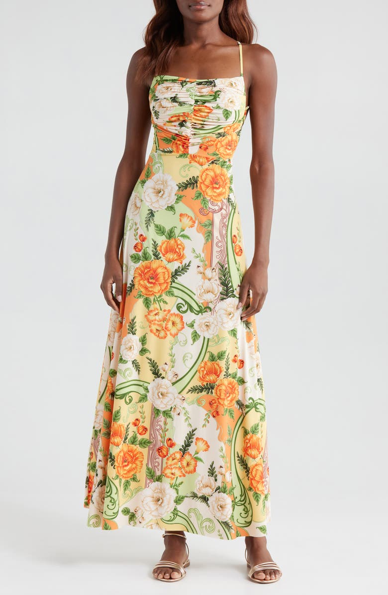 Agua Bendita Arista Ete Strapless Maxi Cover-Up Dress, Main, color, Green Multicolor