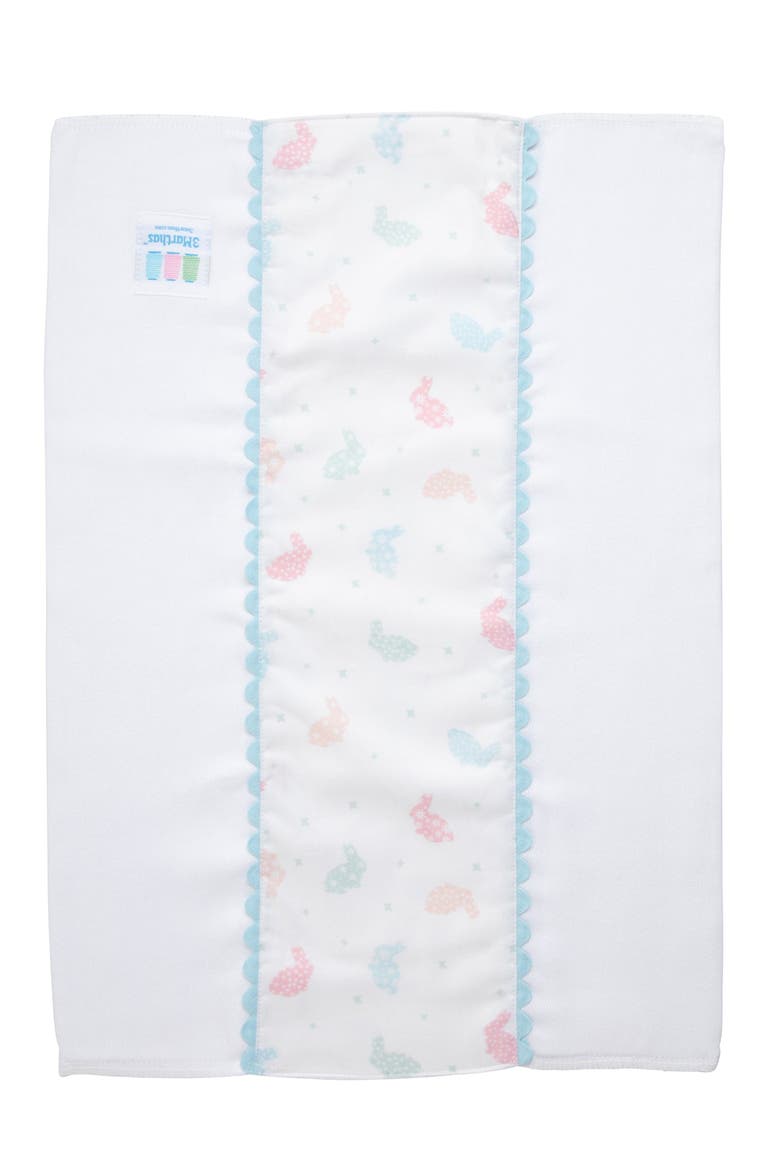 Print Fancy Fabric Burp Cloth, Alternate, color, Bunny Print/Blue Trim
