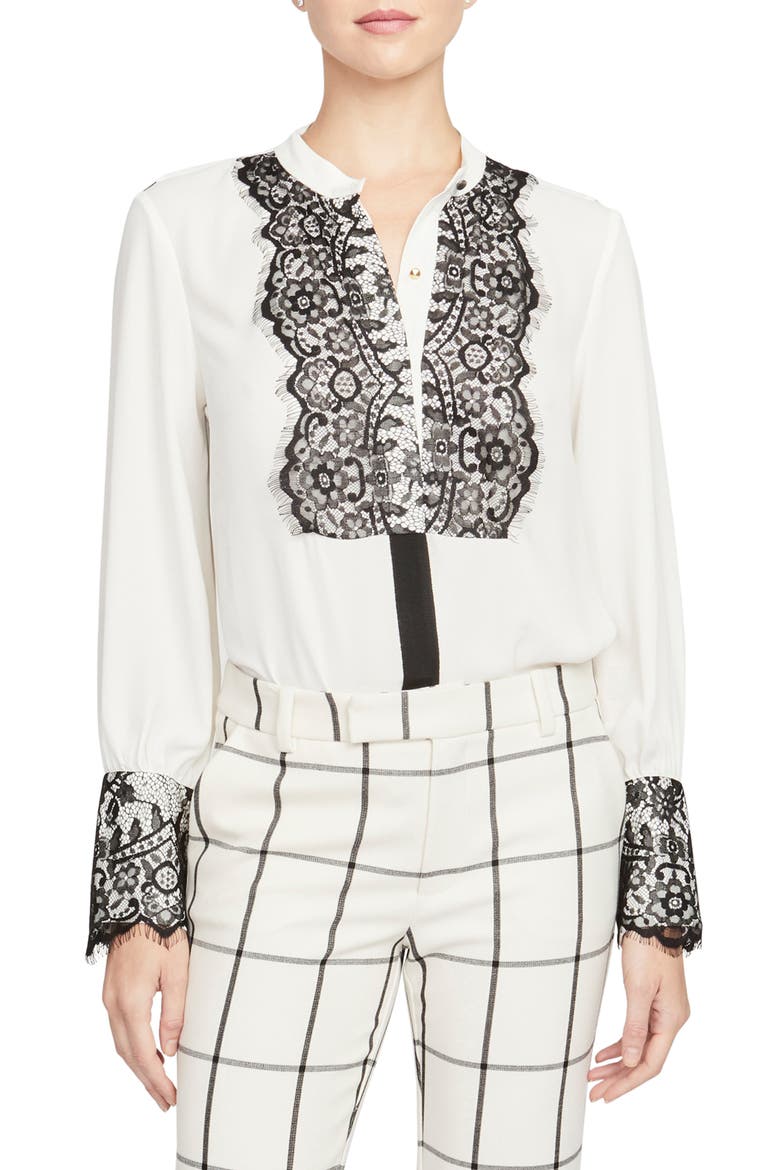 Lace Detail Georgette Blouse, Main, color, EGGSHELL