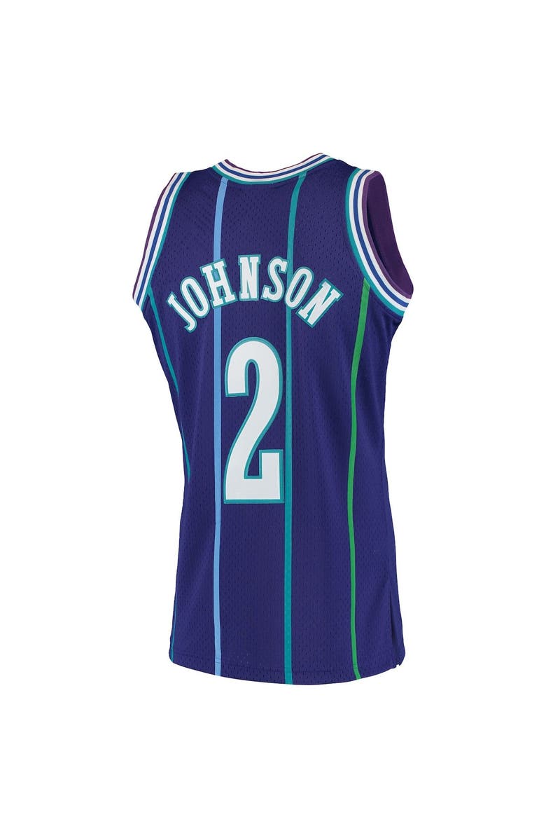 Mitchell & Ness Men's Mitchell & Ness Larry Johnson Purple Charlotte Hornets 1992-93 Hardwood Classics Swingman Jersey, Alternate, color, 