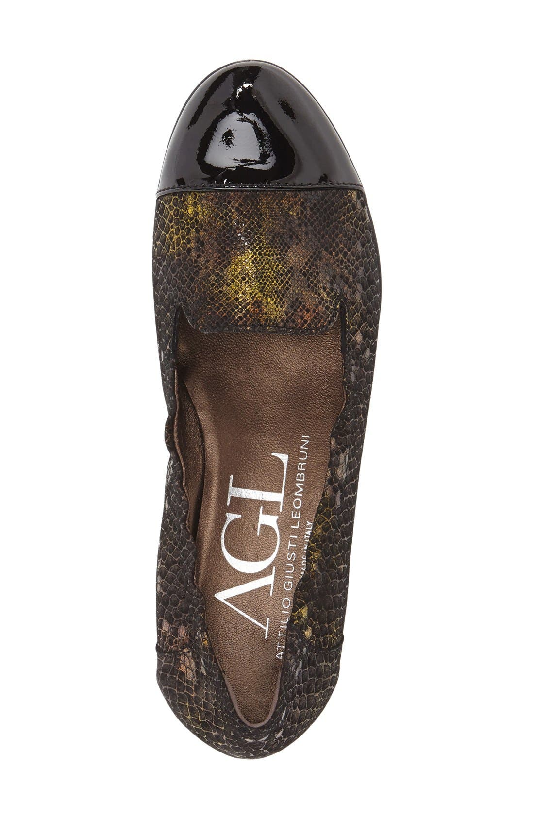 Cap Toe Smoking Flat, Alternate, color, BRONZE SNAKE PRINT LEATHER