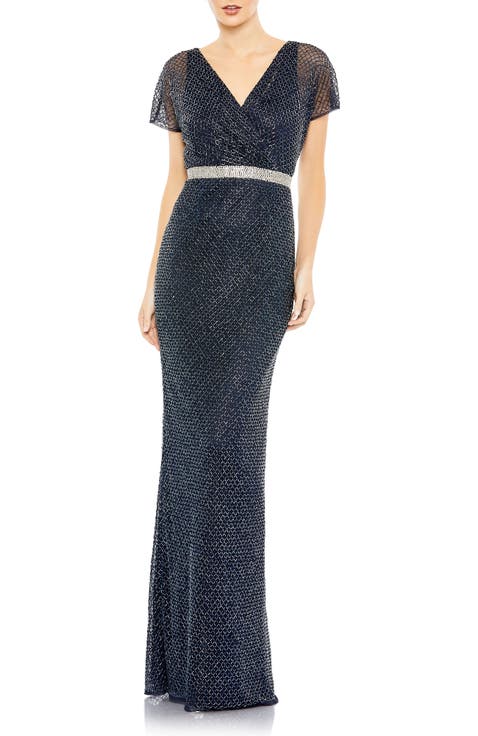 関税送料込【MAC DUGGAL】ミディ ワンピース フリル ブルー 関税送料込【MAC DUGGAL】ミディ ワンピース フリル ブルー (Mac