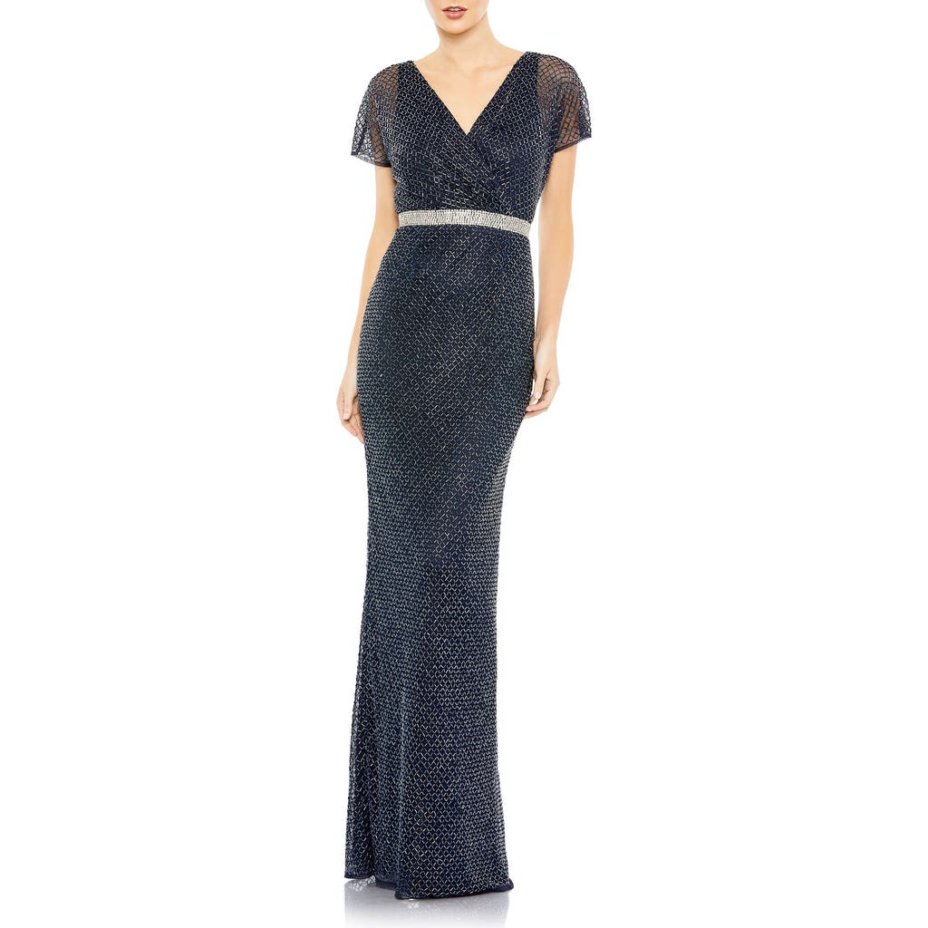 MAC DUGGAL MAC DUGGAL BEADED BUTTERFLY SLEEVE COLUMN GOWN