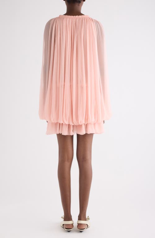 Chloé Women Pink Mini Dress With Drawstring On The Front And Cape Design In Silk Woman In Neutral
