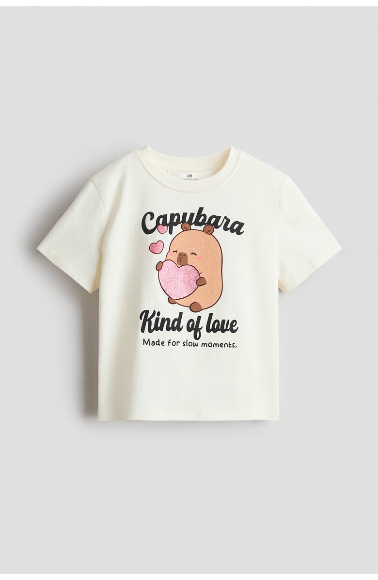 H&M Printed T-shirt, Main, color, Cream/Capyfun