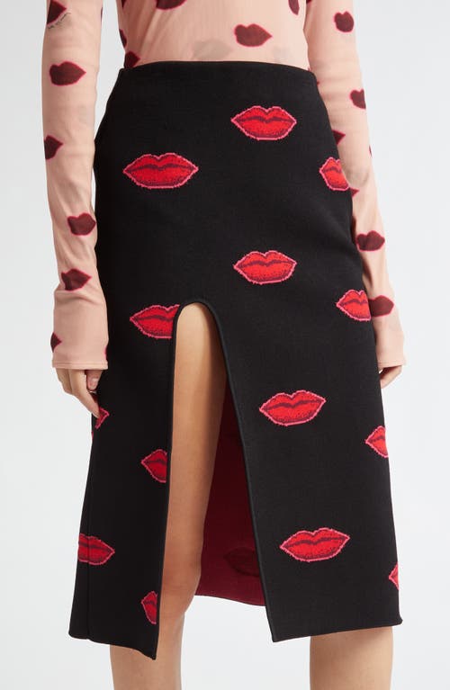 Stella Mccartney Lips Graphic Knit Mid-rise Midi Skirt In Multi