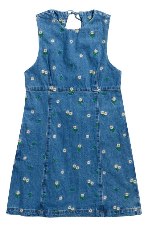 Embroidered Empire Waist Denim Minidress