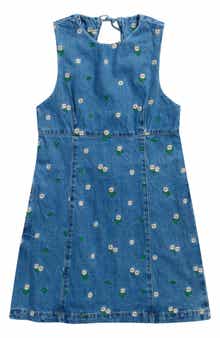 Embroidered Empire Waist Denim Minidress