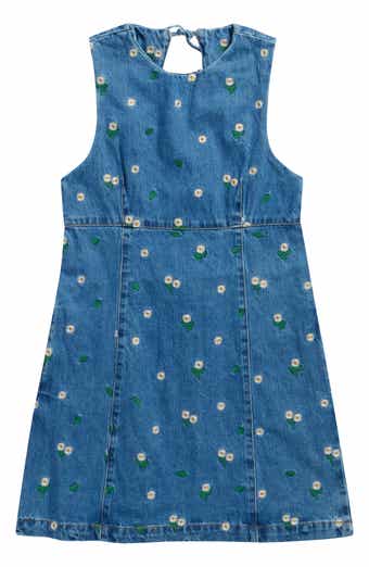 Embroidered Empire Waist Denim Minidress