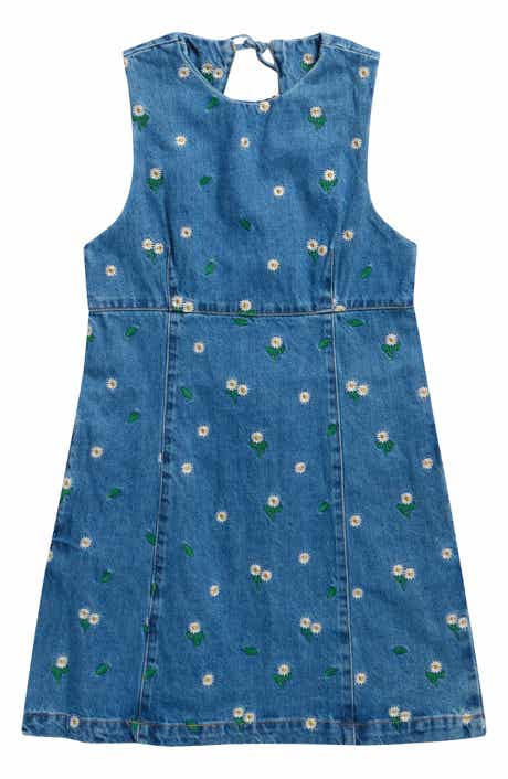 Embroidered Empire Waist Denim Minidress