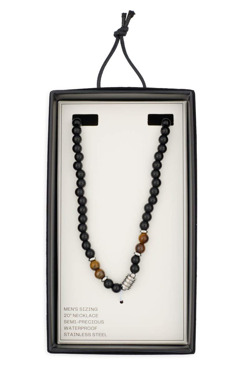 Men's Waterproof Semiprecious Beaded Necklace, Alternate, color, BROWN- BLACK- STAINLESS