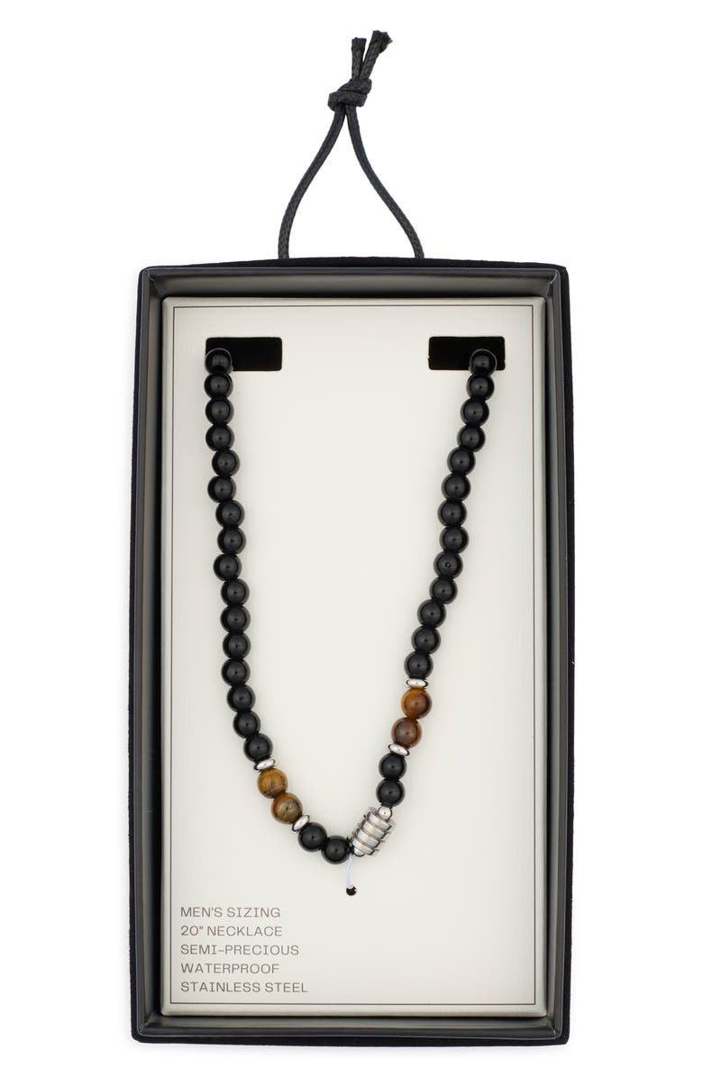 NORDSTROM RACK Men's Waterproof Semiprecious Beaded Necklace, Alternate, color, Brown- Black- Stainless