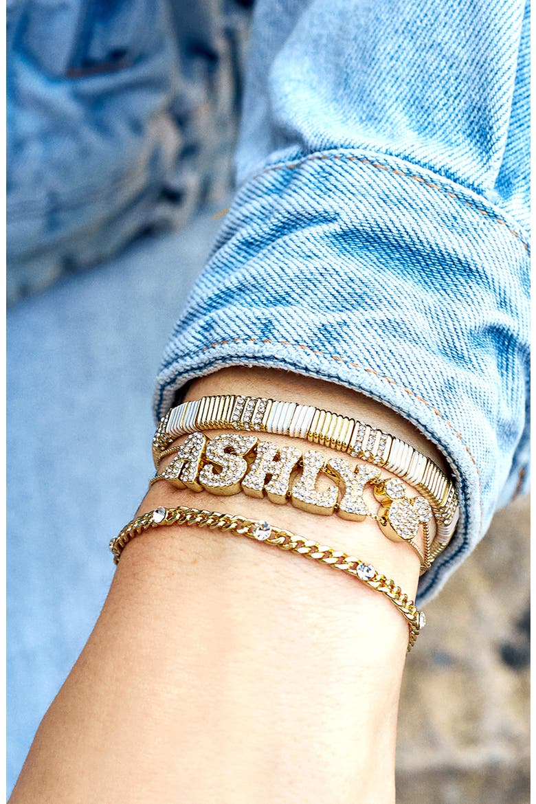 Personalized Disney® Crystal Bubble Charm Slider Bracelet, Alternate, color, GOLD/ CLEAR