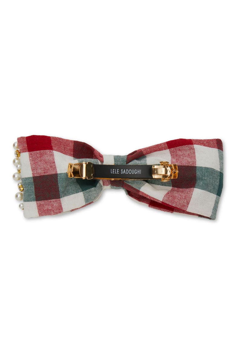 Ella Imitation Pearl Sprinkle Embellished Bow Barette, Alternate, color, CHRISTMAS GINGHAM