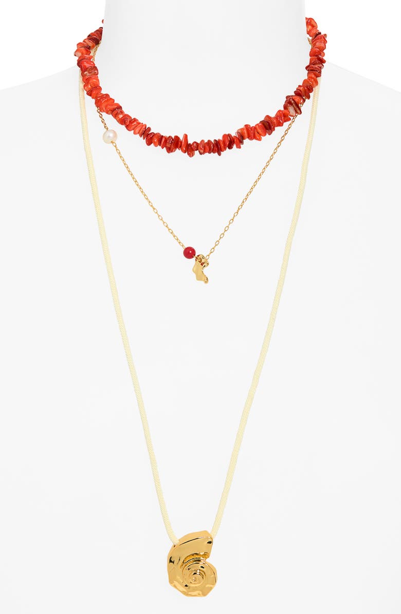 Madewell Set of 3 Pukka Shell Necklaces, Alternate, color, Enamel Red