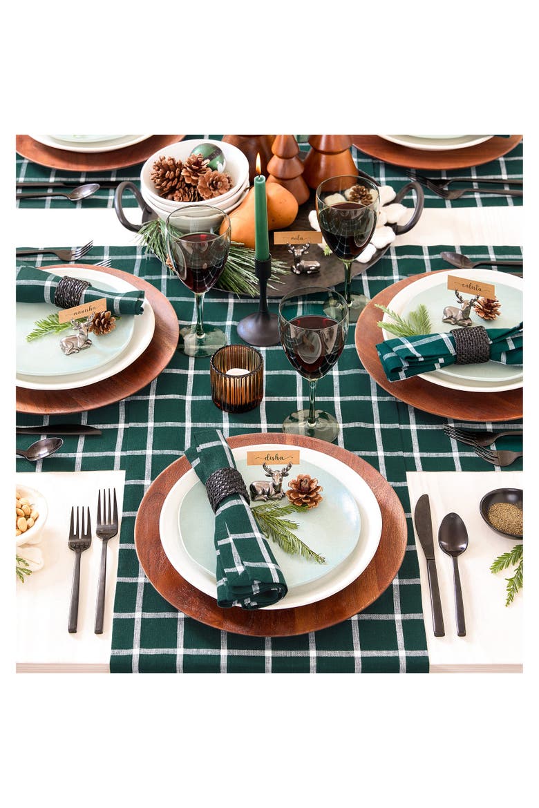 Linen Dinner Napkins Set of 4, 20 x 20" - Windowpane, Alternate, color, Dark Green