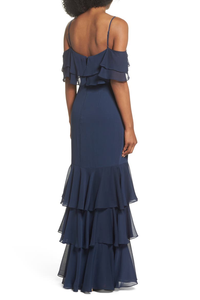 Lauren Cold Shoulder Tiered Gown, Alternate, color, NAVY