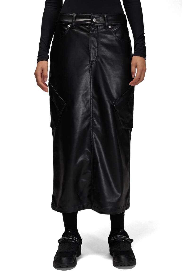 Faux Leather Midi Skirt, Main, color, BLACK